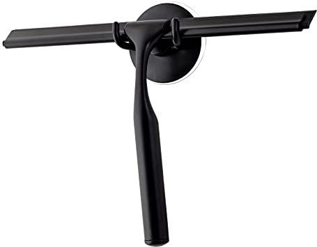 Ettori Raclette de Douche pour Portes en Verre, raclette pour Porte en Verre, fenêtre et Verre de Voiture, miroirs, raclette Tout Usage en Acier Inoxydable, 25,4 cm et Noire