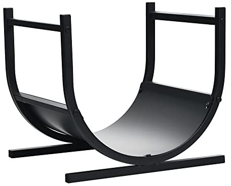 GOPLUS Porte-Bûches Cheminée en Fer Forme de U, Support de Cheminée en Fer Forgé, Intérieur Extérieur, Capacité 30 kg,36,5 x 43 x 39,5 cm
