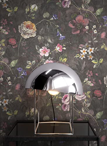NEWROOM Tapete Schwarz Vliestapete Blumen - Blumentapete Floral Rosa Rot Rosen Blätter Romantisch inkl. Tapezier-Ratgeber