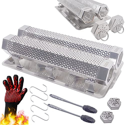 XOIEPZE 2er-Pack Pellet-Räucherrohr – Rauchrohr für Pellet-Räucher mit einer Edelstahlwanne – 5 Stunden Rauchabbau – Räucherrohr funktioniert mit jedem Grill oder Smoker (2 x 30,5 cm Räucherrohr)