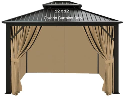 slashome Lot de 4 rideaux de rechange universels imperméables avec fermeture éclair pour tonnelle, jardin, terrasse, cour (rideaux uniquement, kaki) 3,6 x 3,6 m