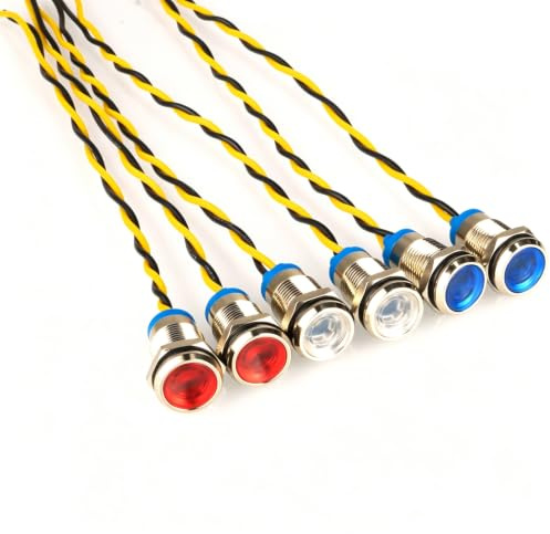 GUUZI 6pcs LED Panel Piloto Dash Indicador de Luz de Advertencia 220V-230V AC 10mm Lámpara Piloto Dash Bombillas Direccionales (Rojo/Azul/Blanco)