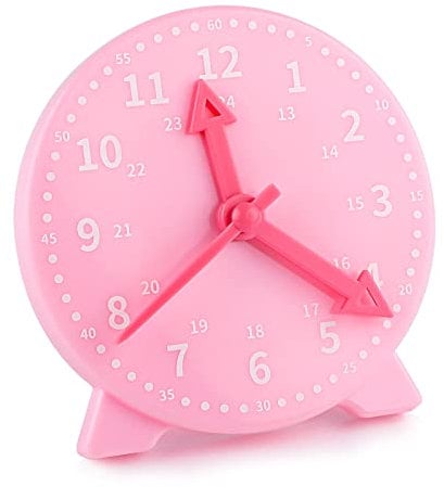 camelize Uhr Lernen,Kinder Lernspiel Uhr,Zeitunterrichts- und Demonstrationsuhrmodell, Lernressourcen für Kinder in der frühen Bildung, 4 Zoll 12/24 Stunden ab 4 Jahren(Rosa)