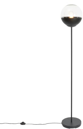 Qazqa Retro Stehleuchte, Stehlampe - Eclipse - Schwarz, max. 40W, Geeignet für LED, 143cm, Ideal als Flur, Küche lampe, Schlafzimmerlampe und Wohnzimmerlampe