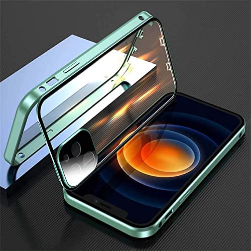 ZUHERA Buckle Lens Protection Metal Magnetic Case für iPhone 13 14 12 11 Pro Max Plus Double Sided Glass Bumper Cover Bottom Fastener, grün, für iPhone13
