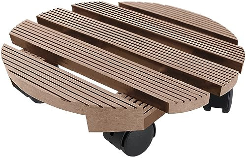 UISEBRT WPC Pflanzenroller Ø 30 cm Tragkraft 100 kg, Blumenroller Rollbrett Pflanzen Blumentopf Untersetzer mit Rollen Feststellbar für Außen- und Innenbereich (Braun, Rund)