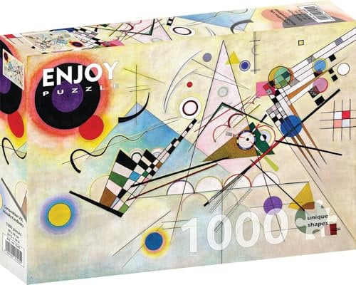 1000 Pieces Jigsaw Puzzle – Matte Finish, Soft Touch, Sturdy and Unique Pieces, Tight Fit, Vivid Colors, Missing Pieces Service – Composition – Kandinsky Famous Abstract Painting – by ENJOY Puzzle