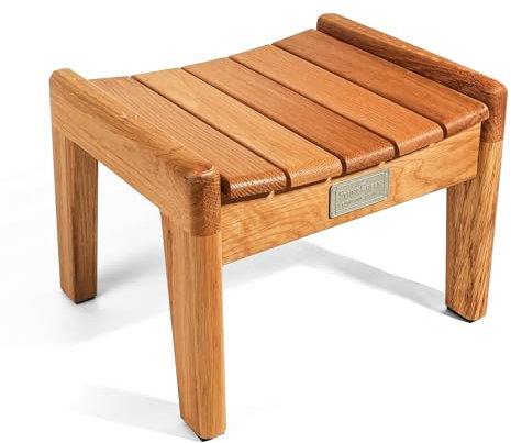 CONSDAN StoneCreek Kreativer Holzhocker, aus den USA gewachsene Eiche, stilvolle geschwungene Sitzfläche, rustikales Design, handgefertigter kleiner Hocker für Erwachsene und Kinder, keine Montage