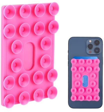 lasuroa Custodia per Telefono con Ventosa in Silicone Supporto Adesivo su Vetro Specchio, con 20 Forti Ventose Porta Carte Credito Vivavoce Accessorio Portafoglio per iPhone e Android (Rosa)