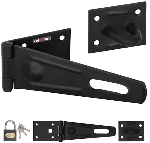 KOTARBAU® Überfalle 150x75mm Riegelschloss mit Vorhängeschloss Pulverbeschichteter Stahl Schwarz Haspe Sicherheitsüberfalle Torriegel Schlossriegel Gartentor Riegel Türriegel Abschließbar Verriegelung