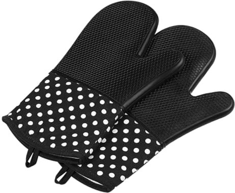 OUNONA 2pcs Insulated Heat Glove Zeal Oven Mitts Heatproof Silicone Mitts for Kitchen Bbq Microwave Non-slip Glove Dots