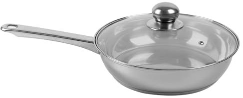 Bargain Shack 24cm Frying Pan Stainless Steel Saucepan Frying Pan with Lid Omlette Pan Saute (Frying Pan w Lid - Silver)