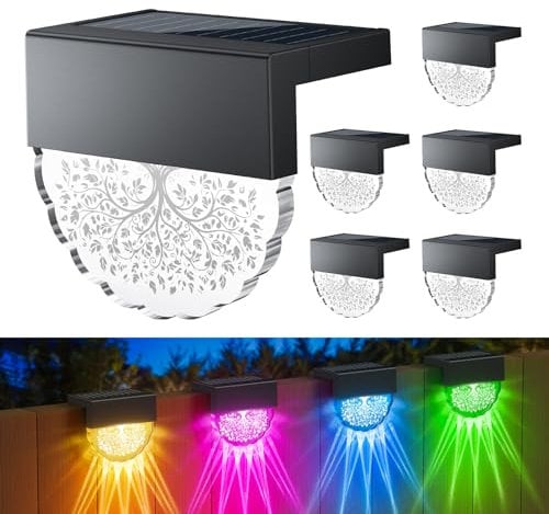 RECHOO Solar Lights Outdoor Garden, 6 Pack Solar Fence Lights with Warm/Color Light, 3 Modes Solar Deck Lights, IP65 Waterproof Solar Wall Lights with 3 LED, Solar Lights for Fence,Pathway,Patio,Stair