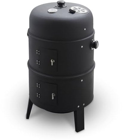 Tower T978573 2-in-1 Räuchergrill mit Holzkohle & Smoker, hitzebeständiger Stahlkörper, Luftstromentlüftung & Temperaturanzeige, Schwarz