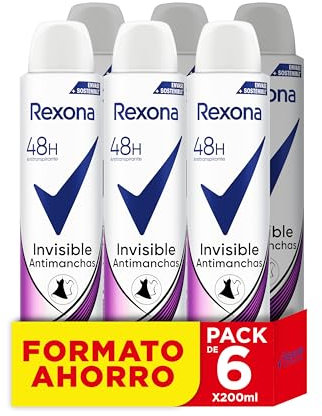 Rexona Desodorante Aerosol Protección Original 48h Invisible Black & White Antitranspirante para mujer 200mlx6