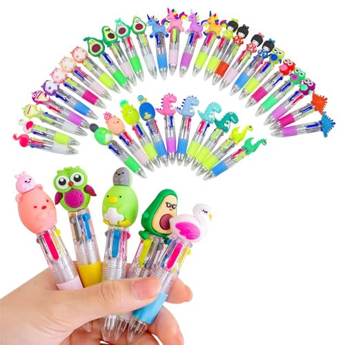 Yolistar 36 Stück Bunte Tier Stifte Kinder,4 farben kugelschreiber,einziehbar,Lustige BleistifteMitgebsel für Kinder,Cartoon-Design-Schreibutensilien für Schule und Party
