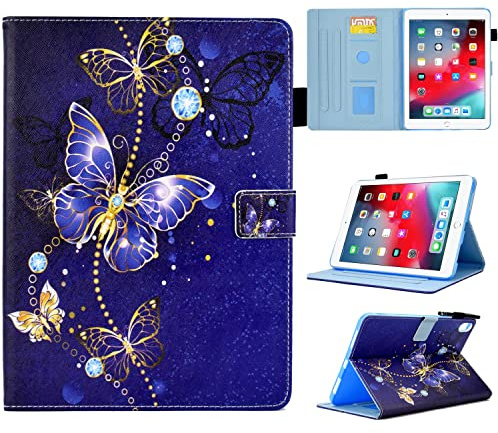 Byceke Hülle für iPad 9. Generation 2021/ iPad 8. Generation 2020/ i Pad 7. Gen 2019 Case, i Pad 10.2 Pu Leder Hülle mit Bleistifthalter, Auto Schlafen/Wachen Hardshell Cover, Lila Schmetterling