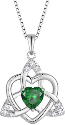 FJ Herz Keltischer Knoten Kette Damen 925 Sterling Silber Smaragd Halskette Mai Geburtsstein Anhänger Geschenke für Frauen Mutter Freundin Mama