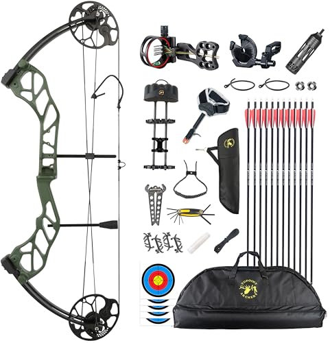 wolfman Compound Bogen Erweiterte Set, 19 -30 Zuglänge, 19-70Lbs Zuggewicht, IBO 320fps für Jagen Bogenschießen Schießen (Grün)