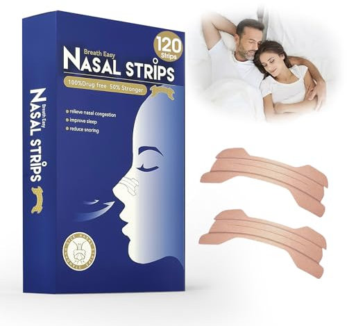 Nasenpflaster Schnarchen, 120 Stück Extra Starke Nasenpflaster Besser Atmen, L(66 x 19 mm) Nose Strips Lindern Eine Verstopfte Nase Effektive Anti Schnarchen, Nasenstrips für Sport und Schlaf