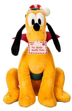 Disney Store Offizielles Pluto Festliches Kuscheltier, 32cm, Niedlicher Plüschhund als Weihnachtshelfer mit gestreifter Mütze und Pom-Pom