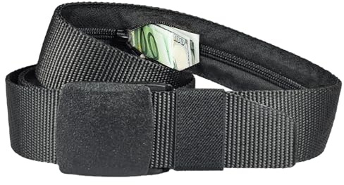 Bamyli Geldgürtel für Reisen mit Geheimfach, versteckte Reißverschlusstasche auf der Innenseite, versteckter Geldgürtel, Nicht-Metallschnalle für den Einsatz im Notfall, Schwarz , Belt size: 120 cm,