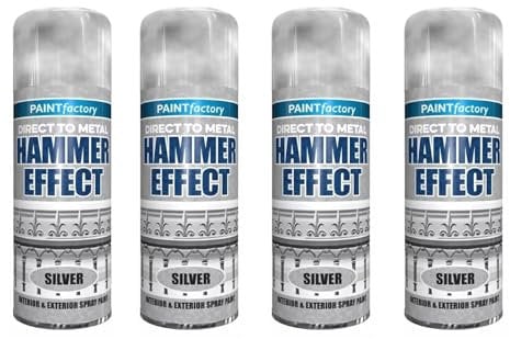 YSAMAX Hammer Spray Paint Effect Interior & Exterior Silver, Quick Formula, Durable, Long-Lasting, Ideal For Upcycling Furniture And Metalwork, (4PCS)