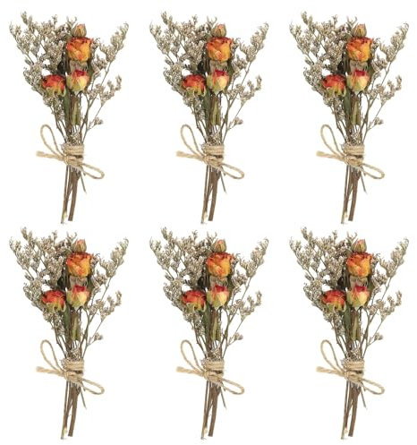 PATIKIL Mini Bouquet Fleurs Séchées, 6 Pcs Rose Naturelle Fleur avec Tige Décoration Gypsophile Boho Plante Fleur pour Loisirs Créatifs DIY Accessoires Photo Cadeau Mariage, Orange