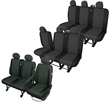 pitshop24 Sitzbezüge Sitzschoner Schonbezüge 9-Sitzer Maßgeschneidert für Nissan NV300, Opel Vivaro B, Fiat Talento, Renault Trafic 3 in Schwarz aus Polyester mit PUR-Schaumbeschichtung