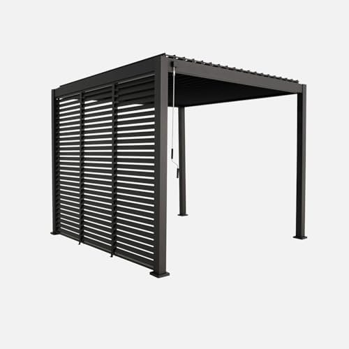 sweeek Pergola bioclimatica 3x3m in Alluminio con lamelle orientabili V2 + 3 persiane, Antracite