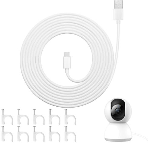 10m Usb C Cable, 66w Fast Charging Usb C Charging Cable For Security Cameras with Clip for Easy Installation, Extra Long Extension Cables 10m for Mi Camera 2K Security,Ring Pan-Tilt Camera