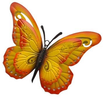 AQCQDQ Schmetterling Deko, Kreative Metall Schmetterlinge Wanddeko, Wandskulpturen, Hängende Ornamente für Indoor Outdoor Garten Hof Haus Wände Dekor (24 * 18 cm,Gelb)