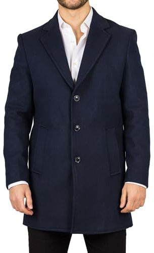 Men's Wool Blend Overcoat Notched Lapel Winter Trench Coat Jacket