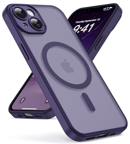 Oududianzi - Magnétique Coque pour iPhone 13 Magsafe Case, Violet Foncé | Housse de Arrière Translucide Givrée PC, TPU Silicone Bumper Étui Protection Antichoc Militaire Anti-Empreintes
