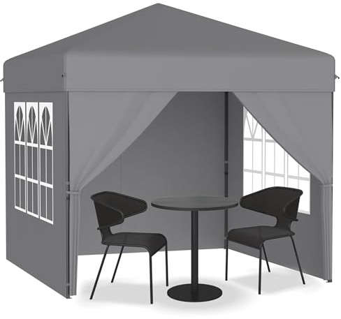 Suusolny Pop-up Pavillon 2.5x2.5m Faltpavillon Wasserdicht Winterfest mit 4 Seitenwänden Gartenpavillon Höhenverstellbar Gartenzelt Partyzelt inkl.Tragtasche Pop Up Zelt für Garten Camping - Grau