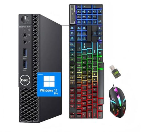 Dell OptiPlex 3070 Mini PC Desktop, Intel Core I3-9100T, 8GB RAM, 256GB SSD, Bluetooth, QWERTY-Tastatur, Maus, USB WiFi, Windows 11 Pro (Generalüberholt)