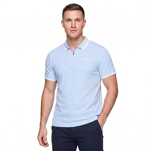 Firetrap Men's Designer Polo T-Shirt - 1/4 Zip Textured Cotton, Polyester - Summer Short Sleeve Collared Top - Quarter Zip Casual & Smart Fit