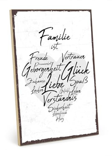 TypeStoff Holzschild mit Spruch – FAMILIE IST – im Vintage-Look mit Zitat als Geschenk und Dekoration zum Thema Zuhause, Vertrauen und Zusammenhalt - HS-00417