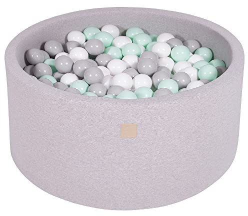 MEOWBABY Bällebad Baby - Rund 90x40cm Ball Pit für Kinder ab 1 Jahr mit 300 Bälle - Weiches & Sicheres Bällepool, Cotton, Hellgrau