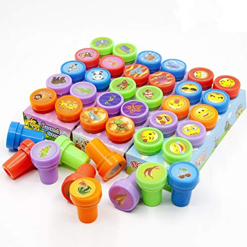 FISHSHOP Stempel Kinder40 Stücke Kinder Briefmarken, Selbstfärbende Stempelset Tiere Niedliche Spielzeugstempel aus Plastik für Spiel, Spaß, Hobby und Mehr
