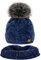 MFAZ Morefaz Ltd Set Mütze & Schal Winter Damen Alpaka Wolle Beanie Strickmütze Wurm Fleece Bommel Pom Pom (Nave Set Hat&Scarf)