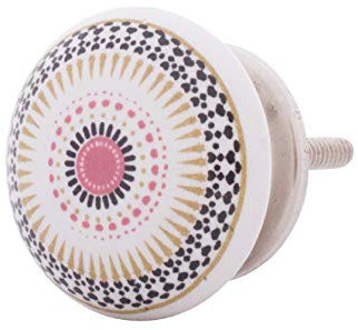 Knober Keramik-Möbelknöpfe Mandala-Designs 40mm Landhausstil Shabby-Chic Schrankknopf Türgriff (Mandala Pink Gold)