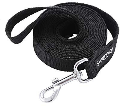 Siumouhoi Strong Durable Nylon Dog Training Leash, 1 Inch Wide Traction Rope, 6 ft 10ft 15ft Long, for Small and Medium Dog (Black, 15 Feet)