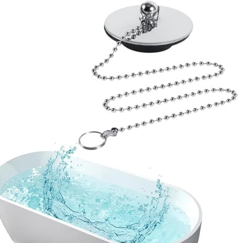 Tapón de Fregadero de bañera Cromado, tapón de Drenaje de Metal sólido de 1.65 Pulgadas con Cadena para Cocina de baño