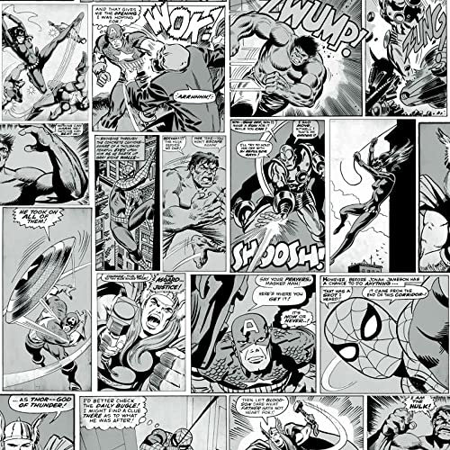 Marvel Avengers Tapete, schwarz-weiß, Hulk, Thor, Ironman, Comic-Streifen, Kinderzimmer