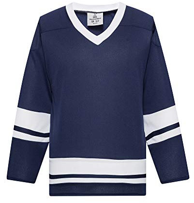 EALER H400 Series Blank Eishockey Übungstrikot League Jersey Teamtrikot, Marineblau/Weiß, XX-Large