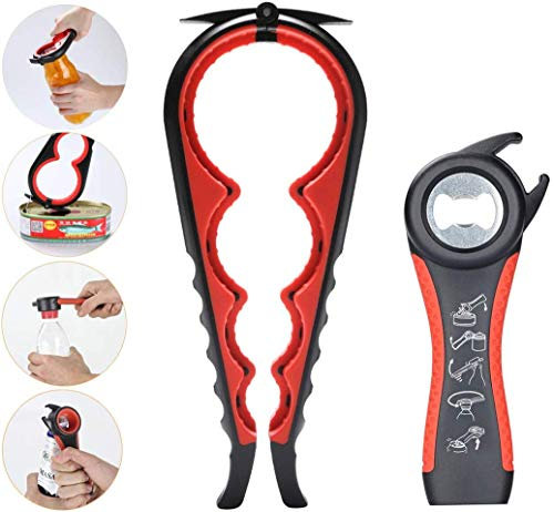 Easy Jar Flaschenöffner Kit, 5in1 und 4in1 Multifunktionsglasöffner, einfach zu bedienen für Kinder, ältere Menschen und Arthritis-Betroffene, Silikon-Handgreiferhilfe (Rot schwarz)