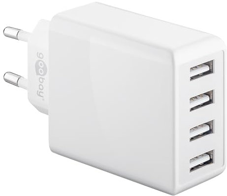 goobay 44962 4 fach USB Ladegerät 30W / Netzteil mit 4 USB Eingängen / USB Ladegerät kann Handy, wie Iphone, Samsung, Tablets laden / Ladestecker / Adapter für USB A Ladekabel / weiß