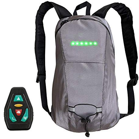 HTYG Fahrrad Rucksack mit LED Blinker Sicherheits-Drahtlose Fernbedienung USB Wiederaufladbarer-Einstellbare Richtungen-Outdoor Sports Daypack Für Nacht Radfahren Sicherheit (Grau)