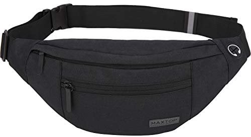 MAXTOP Bauchtasche Hüfttasche Laufgürtel für Männer Frauen Unisex-Gürteltasche mit Kopfhöreranschluss und 4 Reißverschlusstaschen Verstellbarer Gürtel für Outdoor Workout Wandern